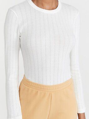 Leset Pointelle White Ribbed Long-Sleeve Tee L